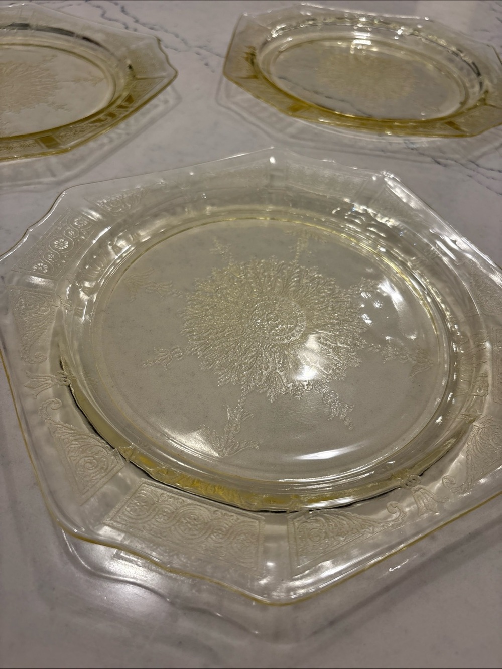 Anchor Hocking Vintage depression glass Princess pattern Three 9"  topaz yellow